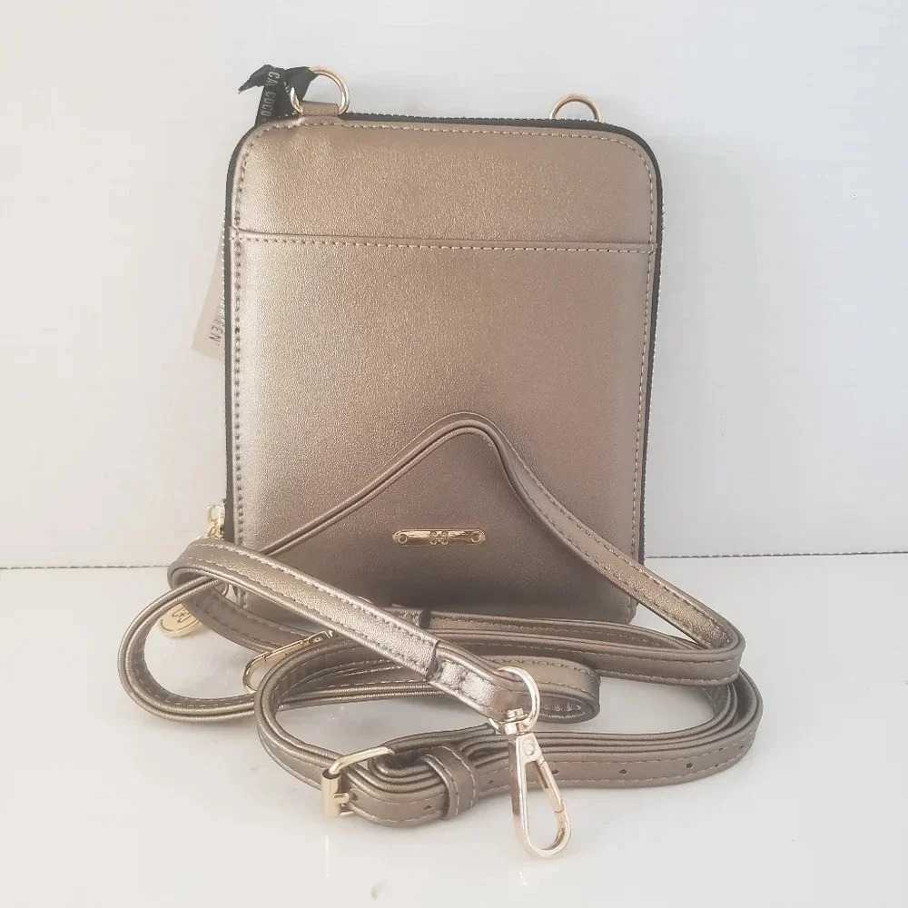 Coco &  Carmen Small Gold All Around Zippered CrossBody Bag.